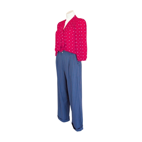 Vintage 80s LizSport by Liz Claiborne Navy and Red Pinstripe High  Rise Pants 10 - Picture 6 of 10
